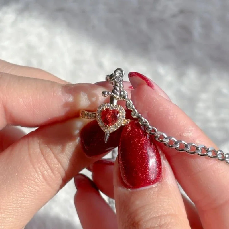 Set de inel și brățară cu sabie și inimă