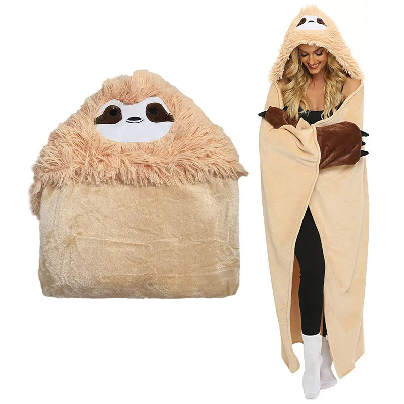 Pătură de iarnă cu glugă din flanel în formă de animale